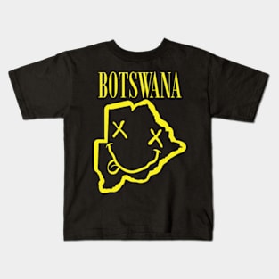 Vibrant Botswana Africa x Eyes Happy Face: Unleash Your 90s Grunge Spirit! Smiling Squiggly Mouth Dazed Smiley Face Kids T-Shirt